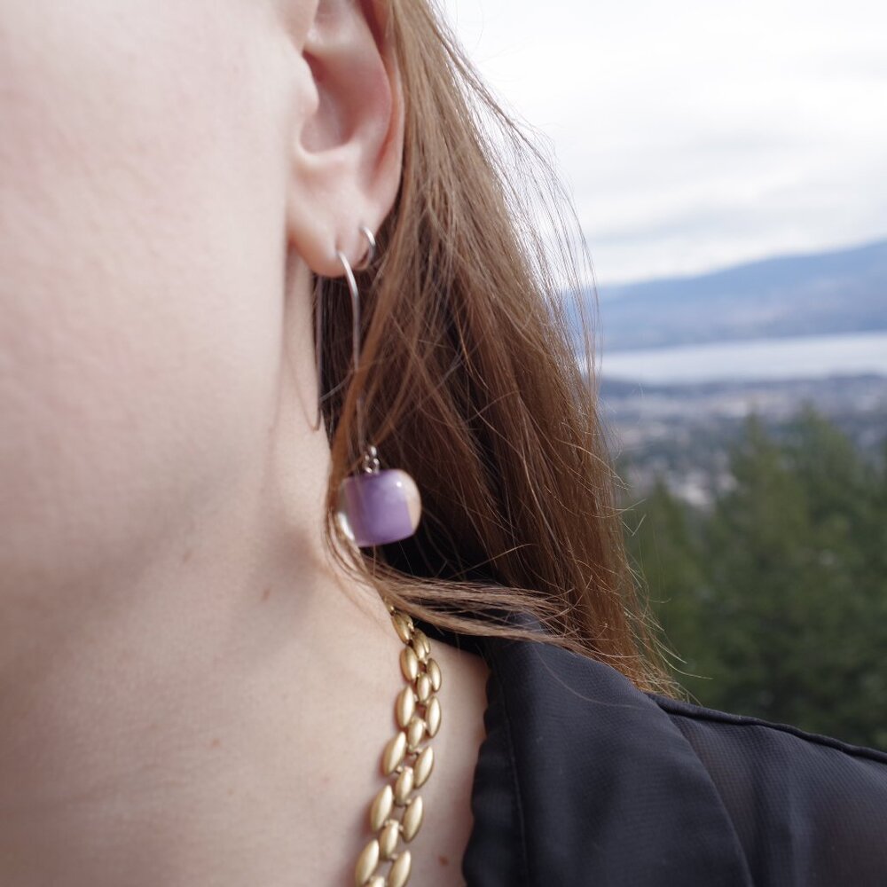 Hand Blown Glass From Italy Dangle Earrings Silver 925 Stamped